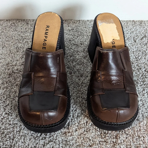 Rampage Y2K Patchwork Faux Leather Platform Heel Clog sz 7.5 - Vintage - Rare - Picture 3 of 9